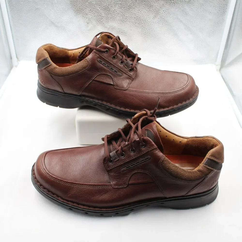 Clarks Unstructured Un Bend Men Sz 14 Casual Oxford Shoes Leather Comfort Brown